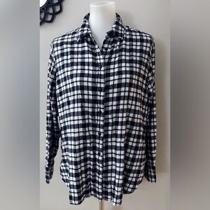 Madewell Plaid Longsleeve Black & White Button Down Shirt Casual Preppy Fall